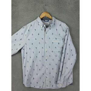 Tommy Bahama Shirt Mens Medium Blue White Striped Long Sleeve Button Down Casual